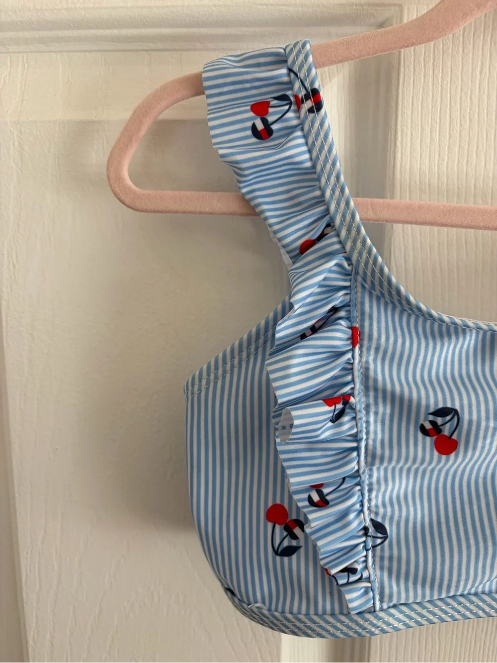 Tommy Hilfiger Light Blue/White Striped Kids Bikini w/Tommy Logo Cherry Print -6